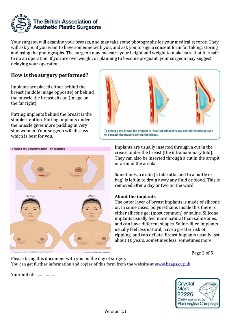 breast enlargement information leaflet