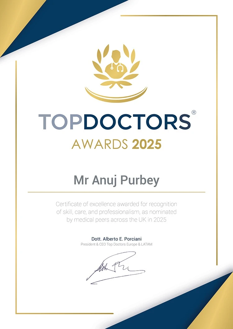 Mr Anuj Purbey Top Doctors Awards 2025 Certificate